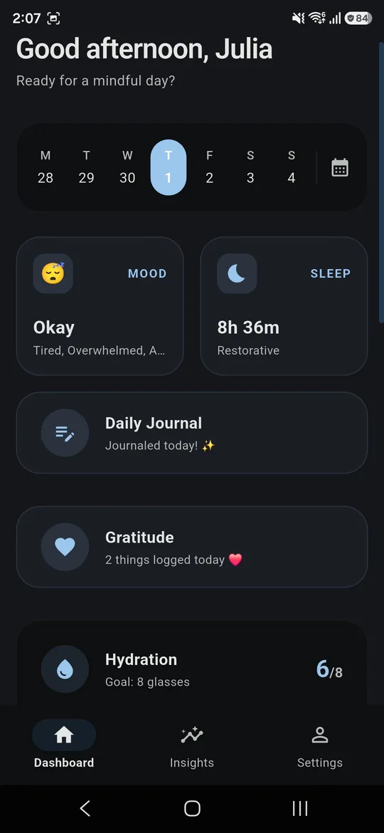 The dashboard in dark mode