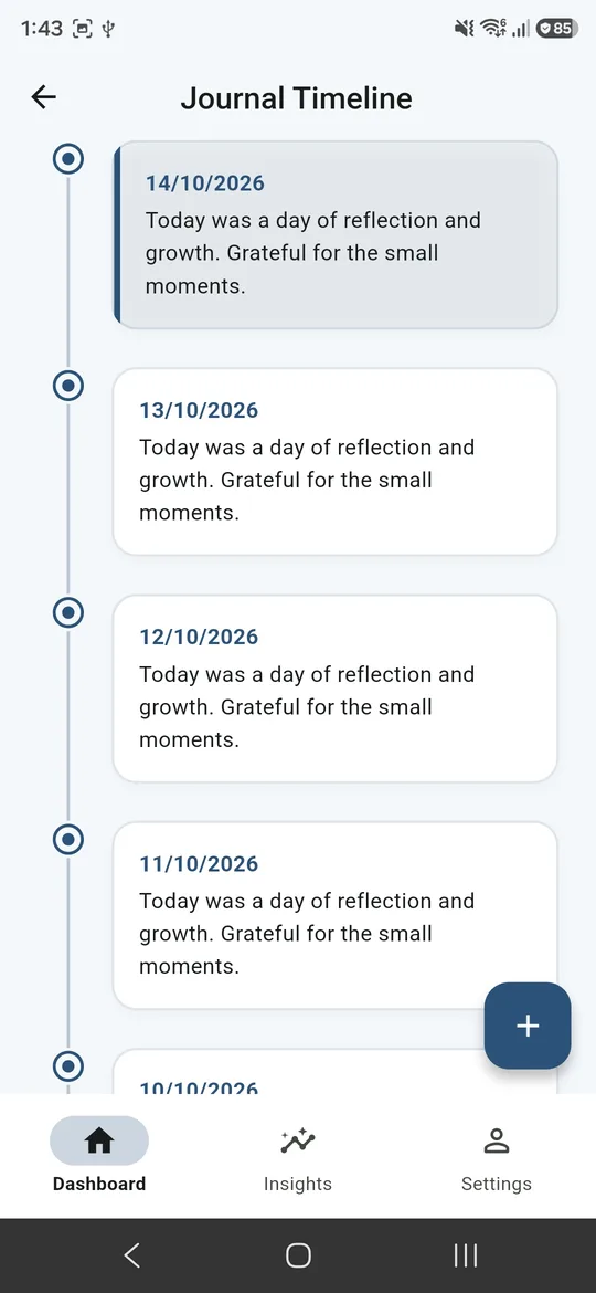 Journal timeline with your past entries